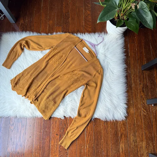 Dreamers Mustard Gold Open Cardigan L Lightweight Cotton Blend - Image 5