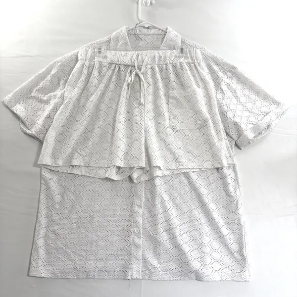 White Eyelet Lace 2 Piece Button Down Shirt & Shorts 1XL Swim Cover‎ Up Set - Image 15