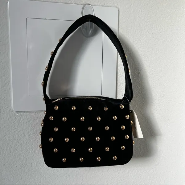 NWT Anthropologie Studded Velvet Shoulder Bag in Black - Image 3