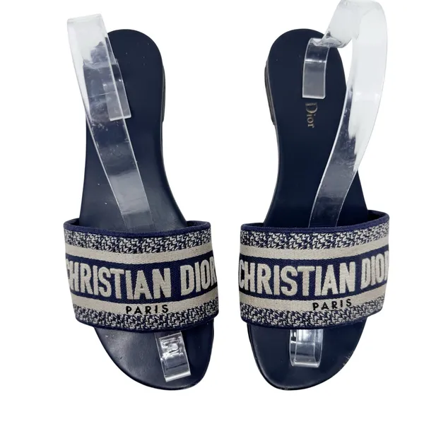 CHRISTIAN DIOR Dway Navy Blue Slide Sandal Embroidered Logo EU 40.5 US 10.5 - Image 4