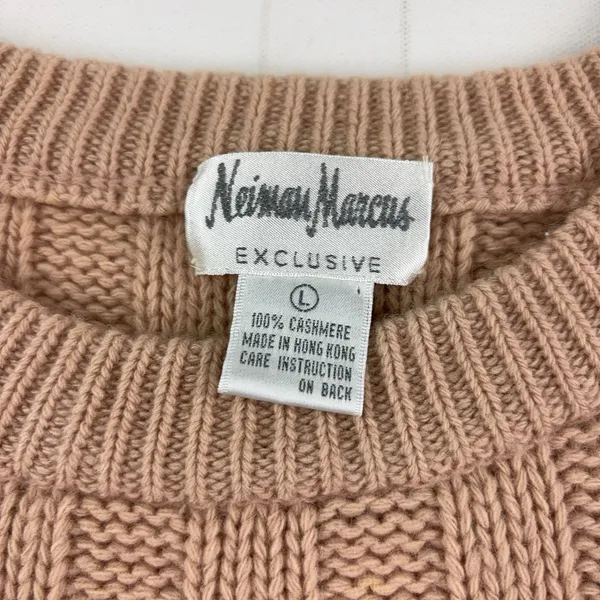 Vintage 80s Neiman Marcus Sweater Womens Large Pink Cashmere Ribbed Crew Neck - Image 2
