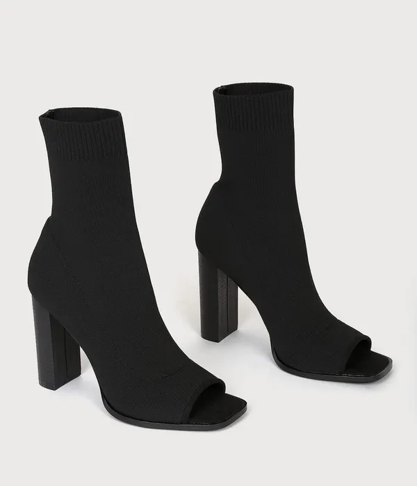 Black Knit Peep-toe Sock Boots - Image 2