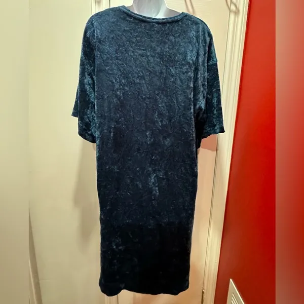 Free People Tunic Dress Womens Teal Crushed Velvet V-Neck High‎ Low XS - Image 8