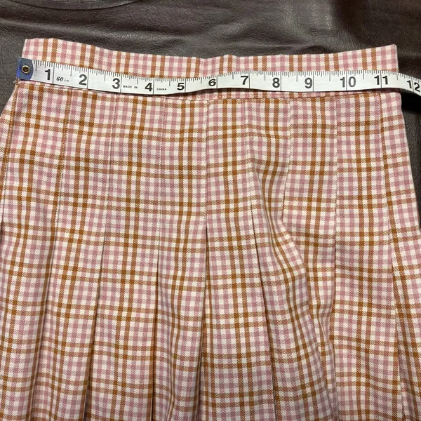 New Aerie Pleated Mini Skirt Pink‎ Brown Gingham Plaid Size XS $49.95 Preppy - Image 12