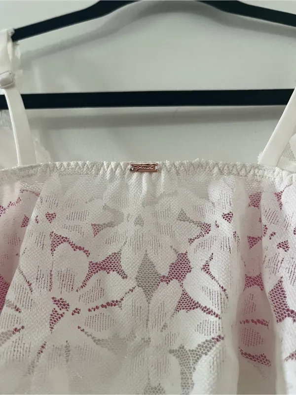 Pink Victoria's Secret White Floral Lace Underwire Bustier Bralette Medium - Image 4