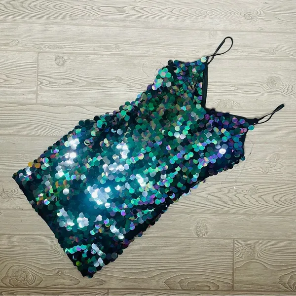 Nwt color shifting crystal doll large sequin dress eras tour y2k style mermaid s - Image 2