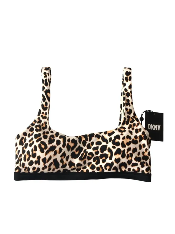 DKNY Wild Thing Bralette Bikini Top Cheetah Print Square Neck Removable Cups L - Image 3