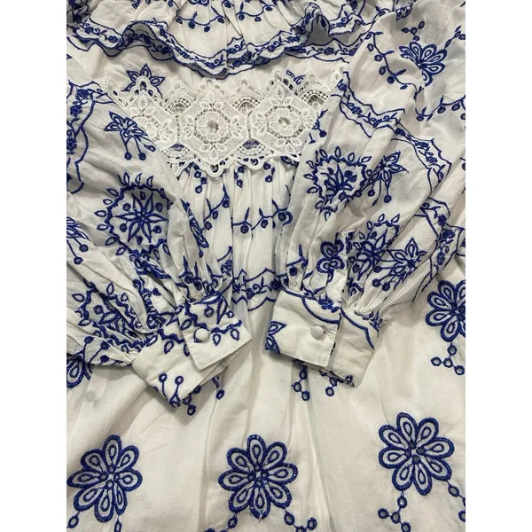 ASOS EDITION White Blue Embroidered Maxi Dress Lace Long Sleeve US 2 . - Image 14