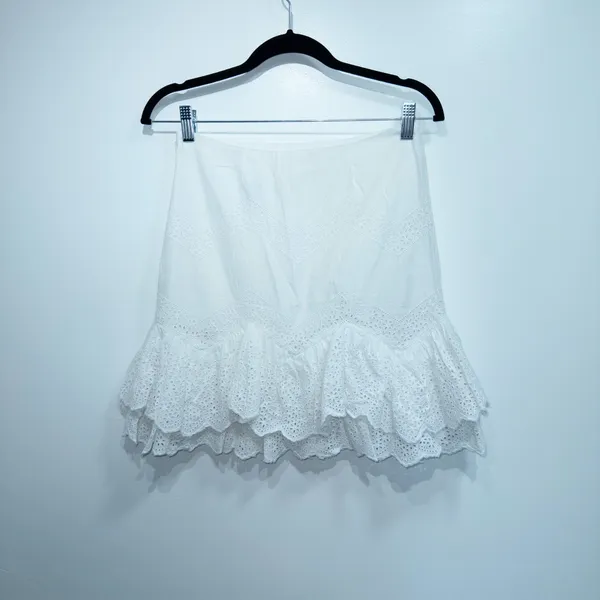H&M White Eyelet Lace Flounced Cotton Skirt Size 4 - Image 7