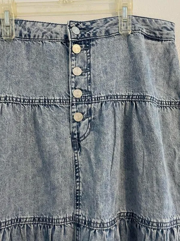 M Jeans Maurices Women's 8 Denim Maxi Skirt Ruffle Jean Acid Wash High Waist - Image 2