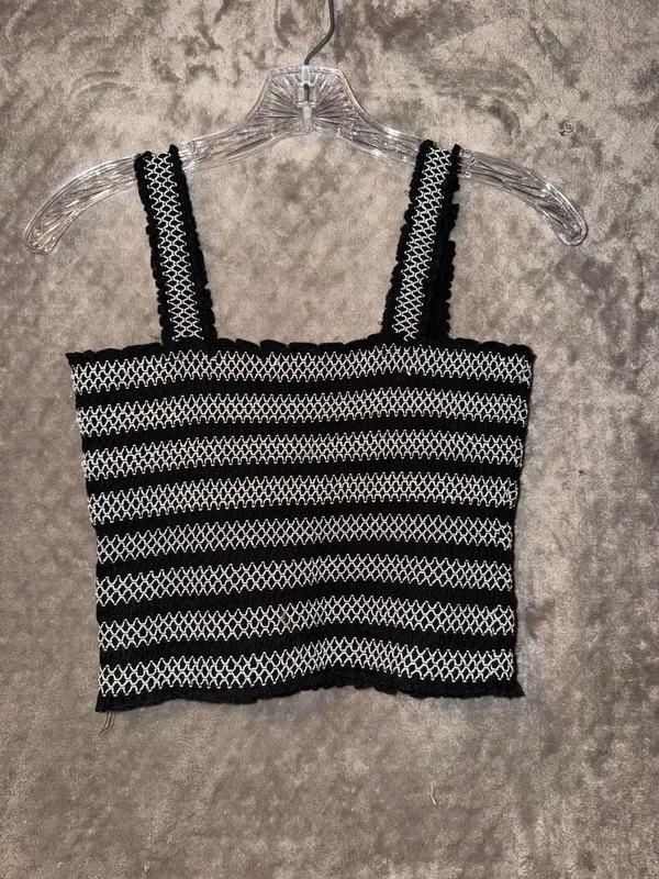 Aeropostale Black and White Striped Smocked Crop Tank Top - Image 4