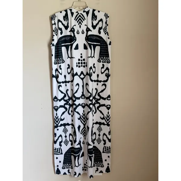 Sheridan French Callie Large Midi Dress Black White Peacock Print Resort Tribal - Image 3