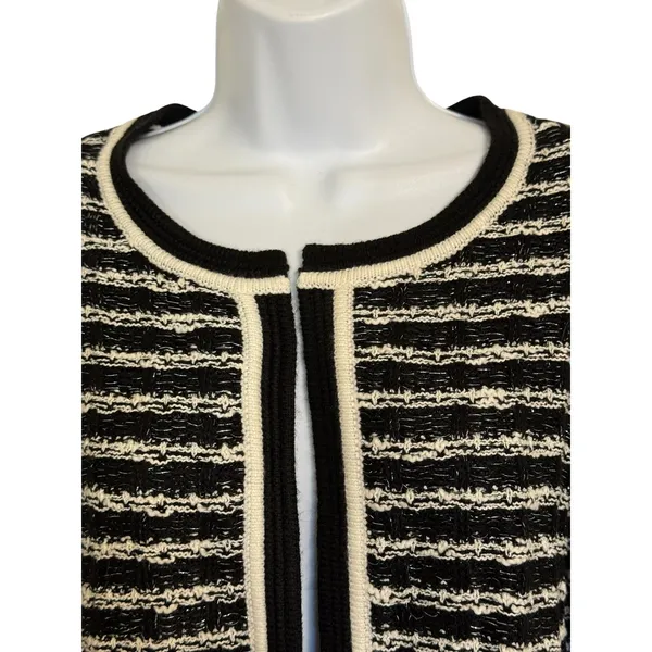 WHITE HOUSE BLACK MARKET Striped Metallic Open Front Cardigan‎ EUC Size Medium - Image 3
