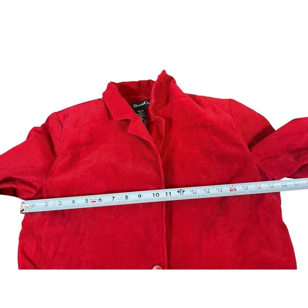 VTG Y2K Denim & Co Red Corduroy Button Front Blazer Jacket M - Image 9
