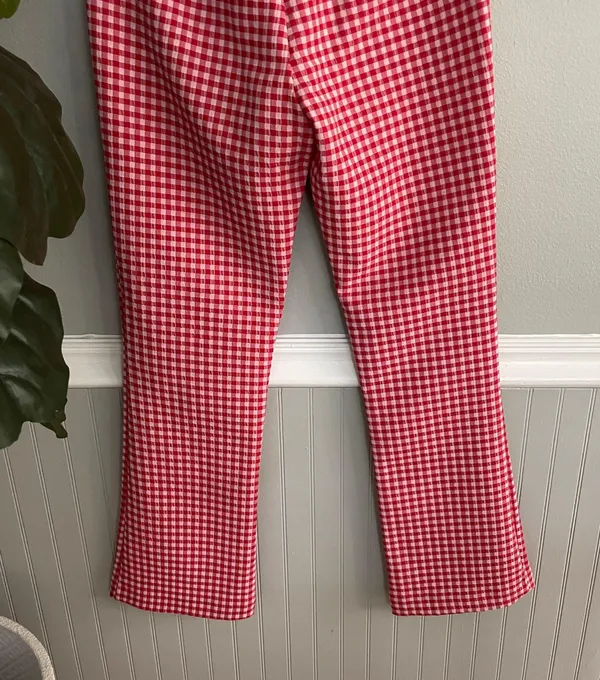 Zara NWT Red Pink Gingham Flare Cropped Pants - Image 11