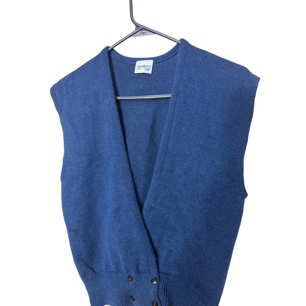 Bedford‎ Fair Vintage Navy Blue Knit Sweater Vest V-Neck Sleeveless M - Image 2