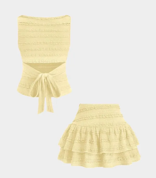 Butter yellow lace skirt set - Image 2