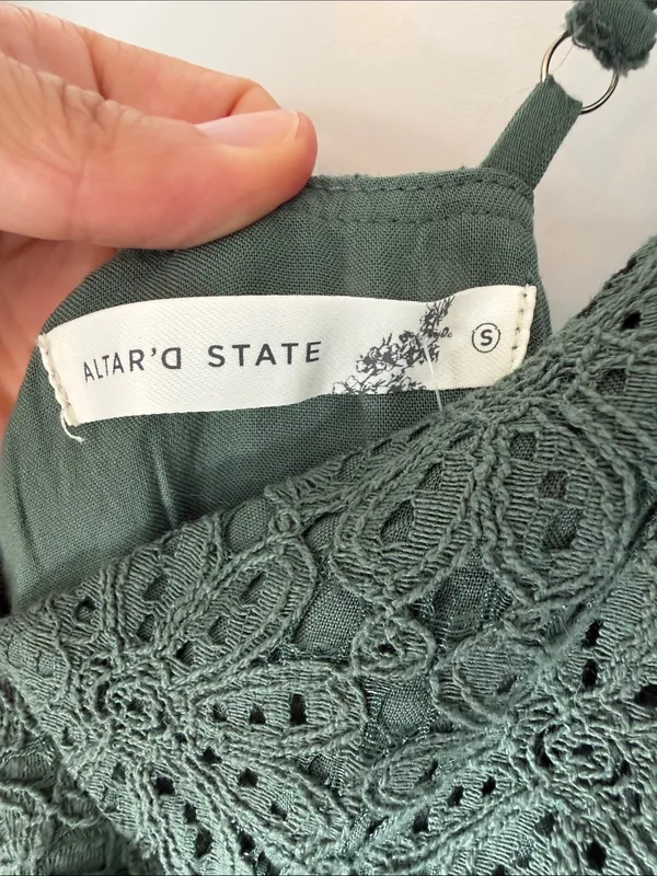 NWT Altar'd State Sage Green Crochet Fit & Flare Mini Dress Size S - Image 6