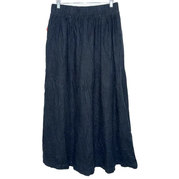 Abercrombie & Fitch Black Linen Cotton Maxi Skirt with High Slit Womens Size M - Image 2