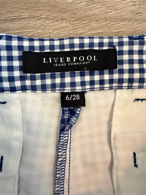 Liverpool Jeans Company Women’s 6/28 Blue Gingham Check Ankle Pants Stretch - Image 3