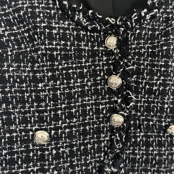 Derek Lam Collective Cropped Button Up Tweed Blazer Jacket Size 8 Boucle Twee - Image 3