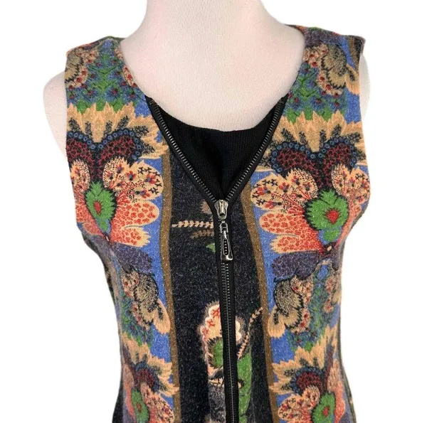 Aryeh Women's Black Sleeveless Floral Zipper Tunic Sweater Dress Size Medium - Image 3