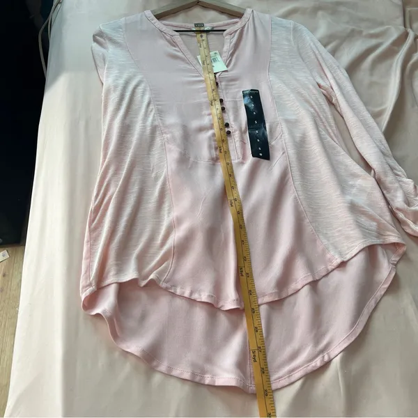 Lucky Brand Light Pink Woven Mix Henley Top Size‎ S - Image 12