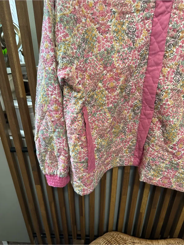 Vintage Snug Suit Floral Quilted Jacket Heritage Pink Calico Coat M - Image 5