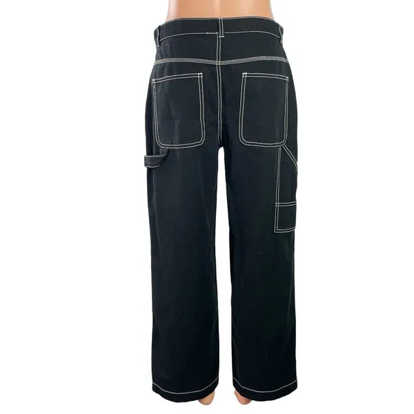 Gap Womens Black High Waisted Straight Wide Leg Carpenter Denim Jeans Pants Sz 6 - Image 3