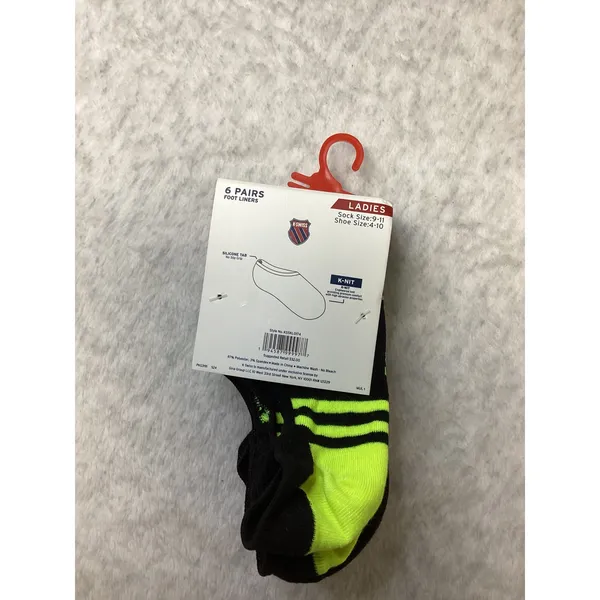 K-Swiss Womens 6 Pair No Show Foot Liner Socks Black Neon Silicone Tab KSSKL0174 - Image 3