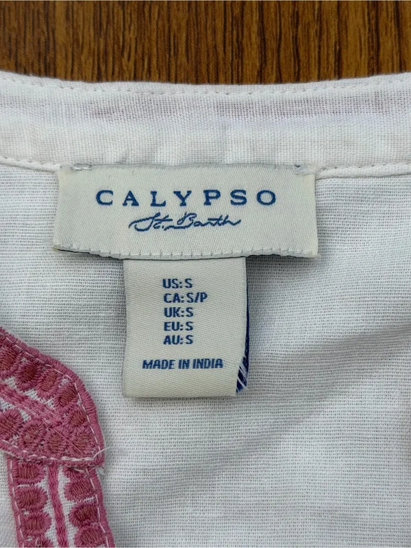 Calypso St. Barth Embroidered Linen Blend Blouse Women Small White Pink - Image 4