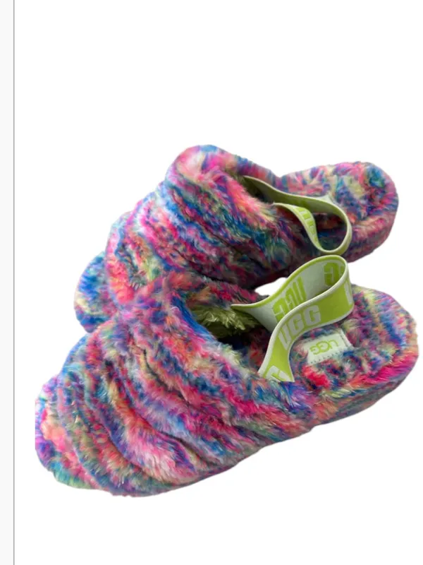 UGG fluff yeah pixelate slippers, Rainbow, Size 9-9.5, Preowned Great - Image 2