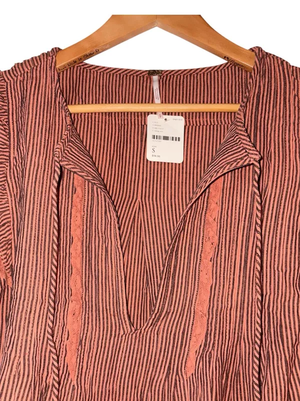 Free People Striped Ruffle Tunic Mini Dress Small New With Tags Orange Mot - Image 5