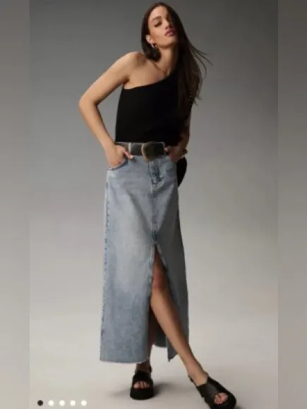 Anthropologie Pilcro Madi Front-Slit Denim Maxi Skirt Size 12 Boho-Western - Image 6