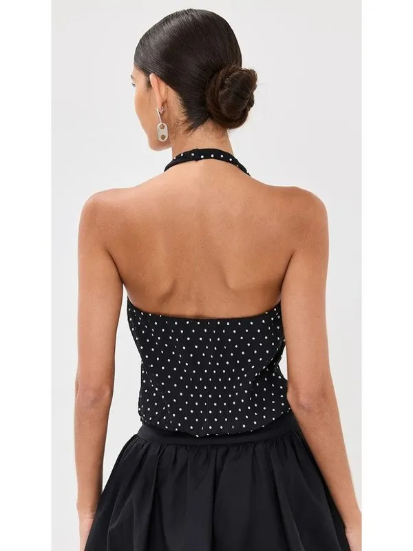 LIONESS Brat Halter Top in Onyx Polka XSmall New Womens Sleeveless Tank - Image 14