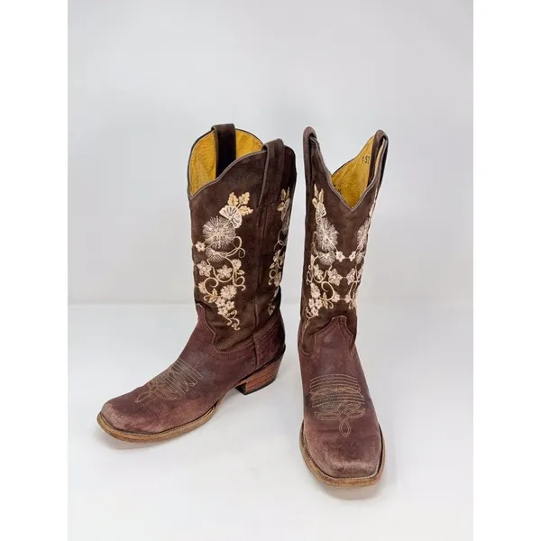 Toro Moro Womens Western Boots Brown Leather Floral Square Cowgirl Rodeo US 4.5 - Image 3