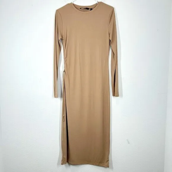 Vero Moda Phine Long Sleeve Rib Jersey Dress Light Brown‎ Comfort Casual Travel - Image 2