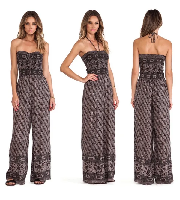 Free People Vintage Strapless Smocked Tube Wide Leg Jumpsuit - Image 3