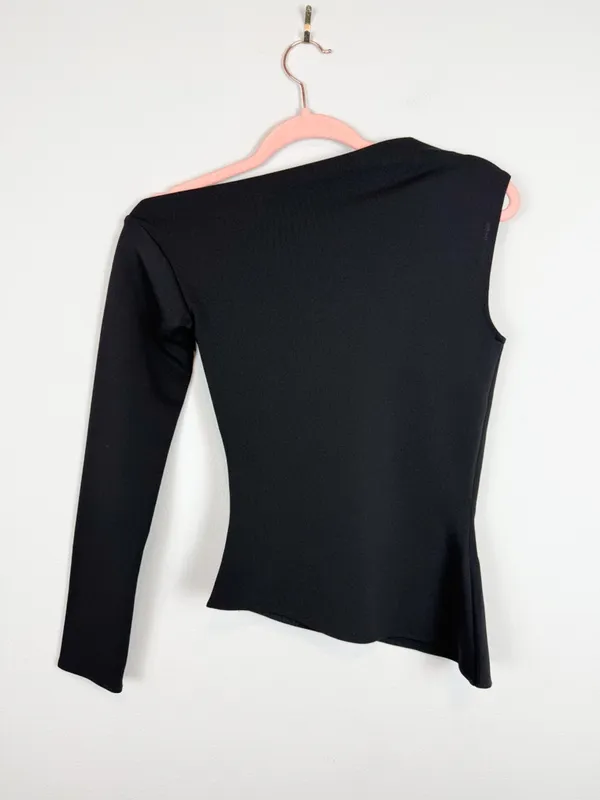 NEW Zara Black One Shoulder Asymmetrical Long Sleeve Top Size Small - Image 3