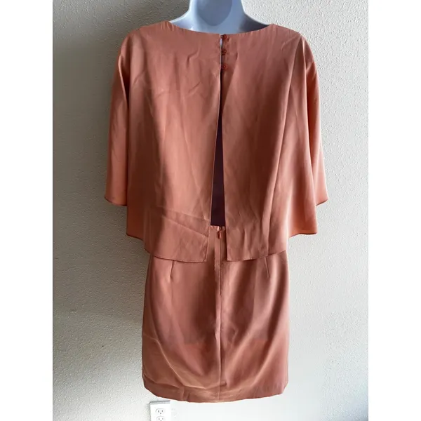 Tibi Silk Popover Shift‎ Dress 6 Terracotta Pink Cape Back Minimalist Cocktail - Image 4