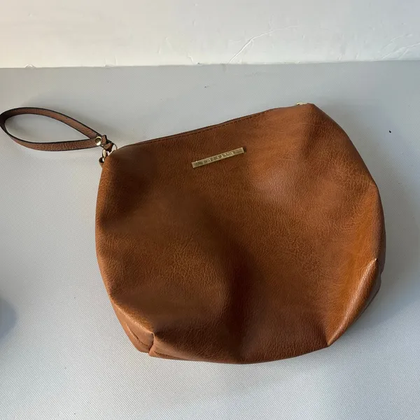 Steve Madden Clutch Bag Y2K Faux Leather Wristlet Zipper Cognac Classic Minimal - Image 12