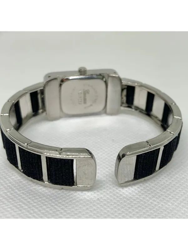 Geneva silver black tone women’s watch 20mm quartz cuff bracelet size 7” running - Image 4