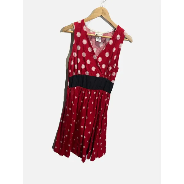 Disney Parks Dress Womens S Red Polka Dot Minnie‎ Mouse Smocked Fit Flare Cotton - Image 2