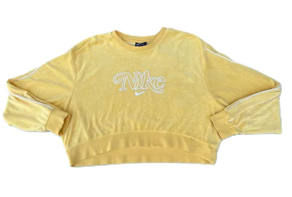 Nike Yellow Embroidered Center Swoosh Terry Cropped Long Sleeve T-shirt - Image 2