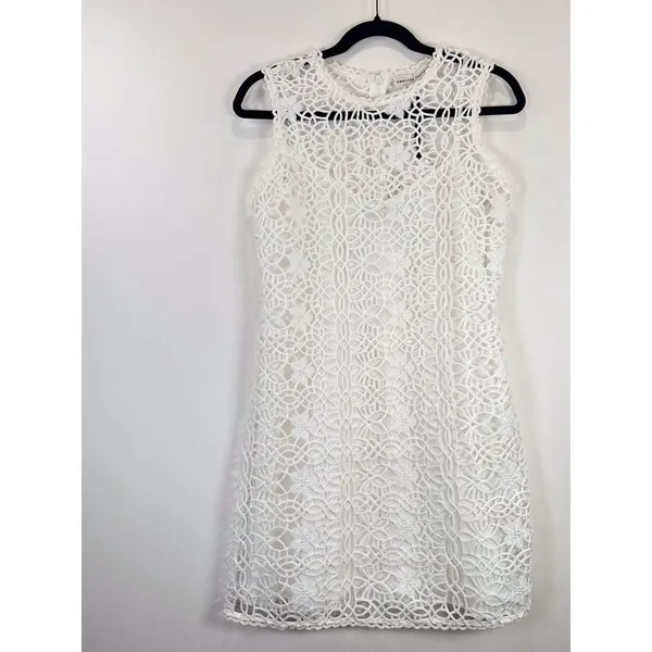 NEW English Factory Mini Dress White Chanall Floral Crochet Overlay A Line Small - Image 4