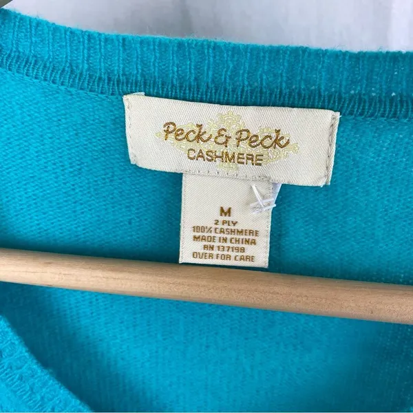 100% Cashmere Blue Long Sleeve V Neck Sweater From Peck & Peck M - Image 4