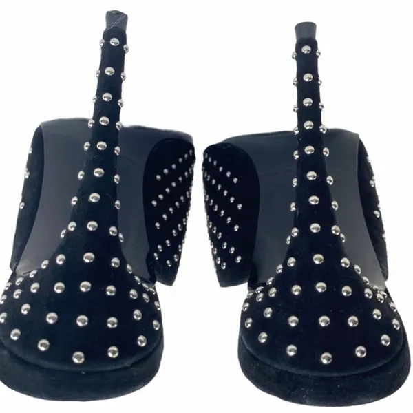 AQUA Studded Suede Mule Heels Black Pointed Toe Stiletto Pumps Womens Size 7 7M‎ - Image 7
