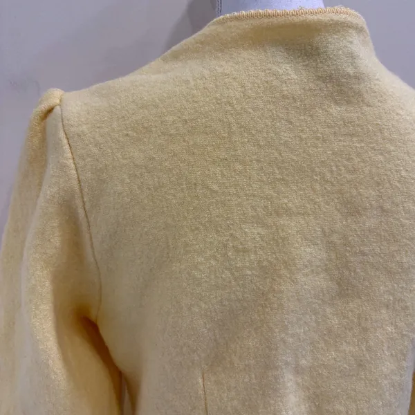 VTG Geiger Tyrol Butter Yellow Boiled Wool Sweater Jacket Floral Embroidered S - Image 6
