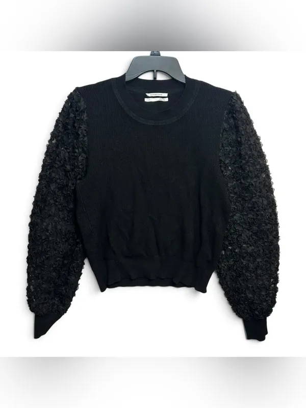 Anthropologie Black Textured Puff Sleeve Sweater Size Large Statement Sleeve - Image 3