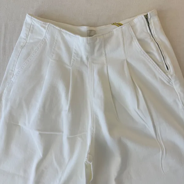 Maeve Anthropologie Wide Leg Crop Pleated Pants Womens 31T White Denim High Rise - Image 10